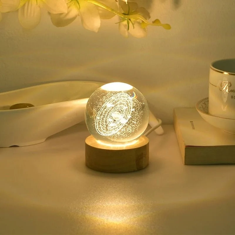 6cm 3D Crystal Glass Planet LED Night Light with Laser