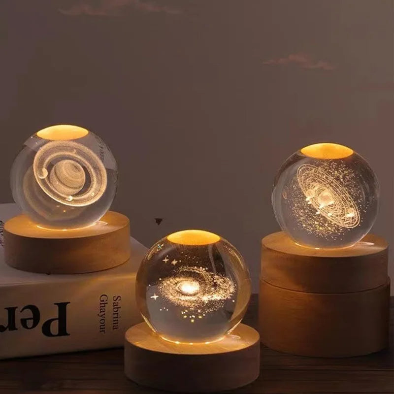 6cm 3D Crystal Glass Planet LED Night Light with Laser