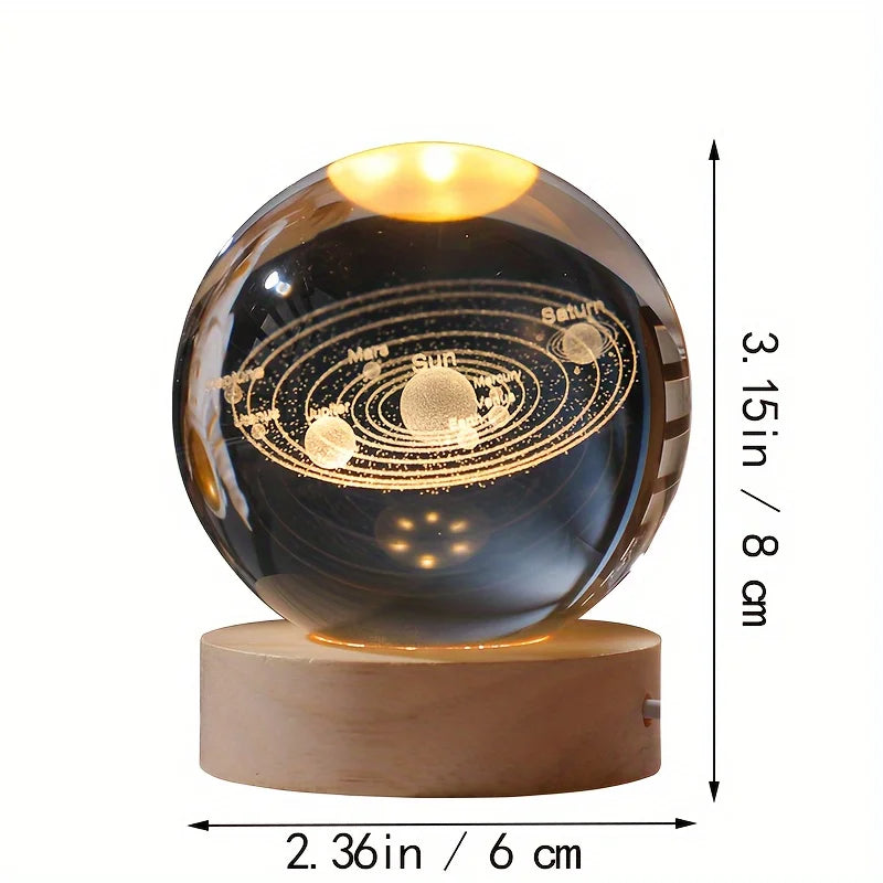6cm 3D Crystal Glass Planet LED Night Light with Laser