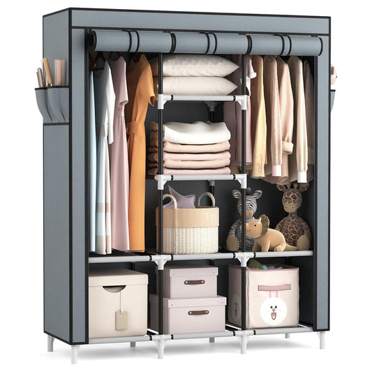 Foldable DIY solid wood and non woven fabric portable wardrobe