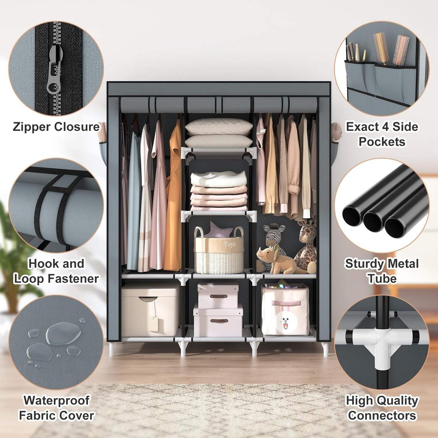 Foldable DIY solid wood and non woven fabric portable wardrobe